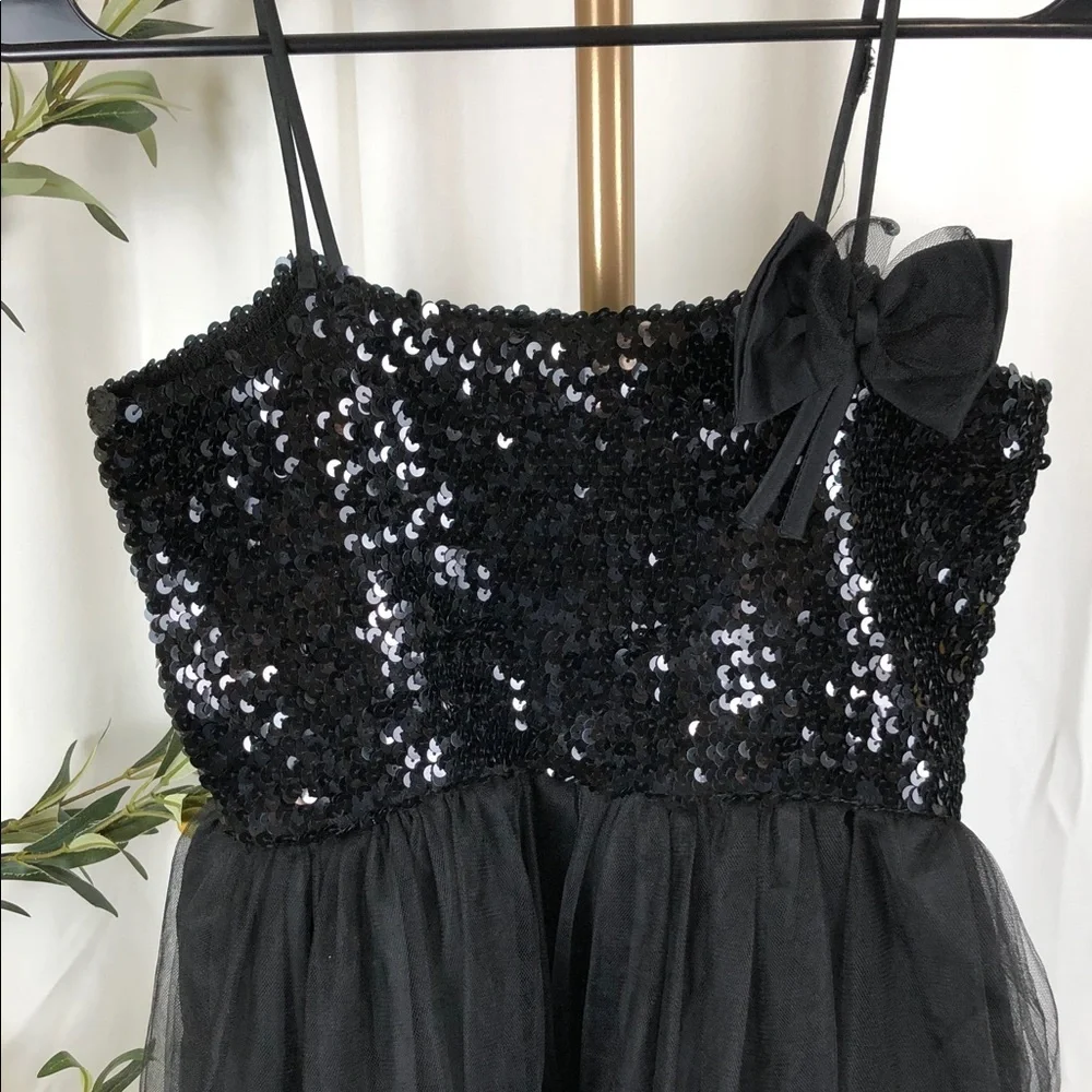 Black Sequin Dress with Bow and Chiffon Overlay (K1)